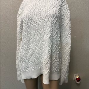 Express White Cable Knit Crewneck Sweater